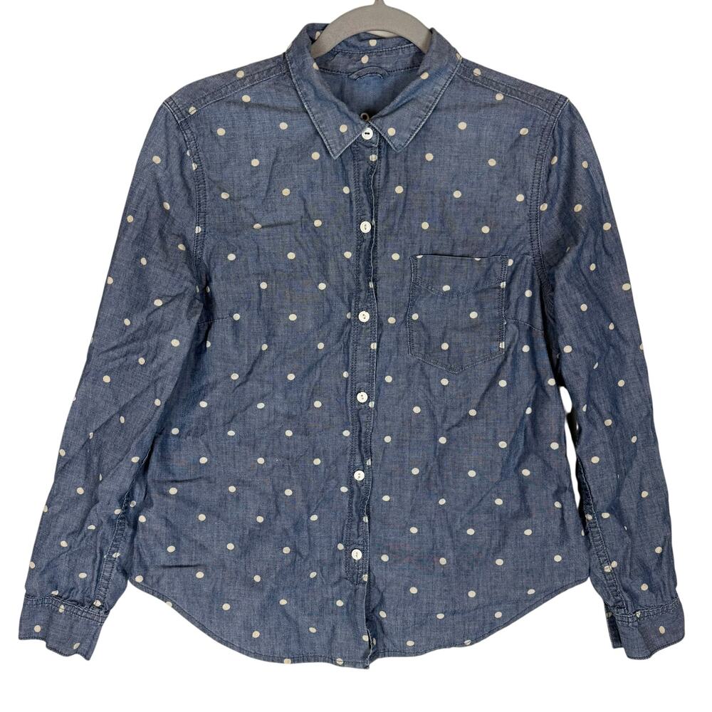Gap Shirt Women's Small Blue‎ Polka Dot Cotton Round Hem Long Sleeve Button-Up